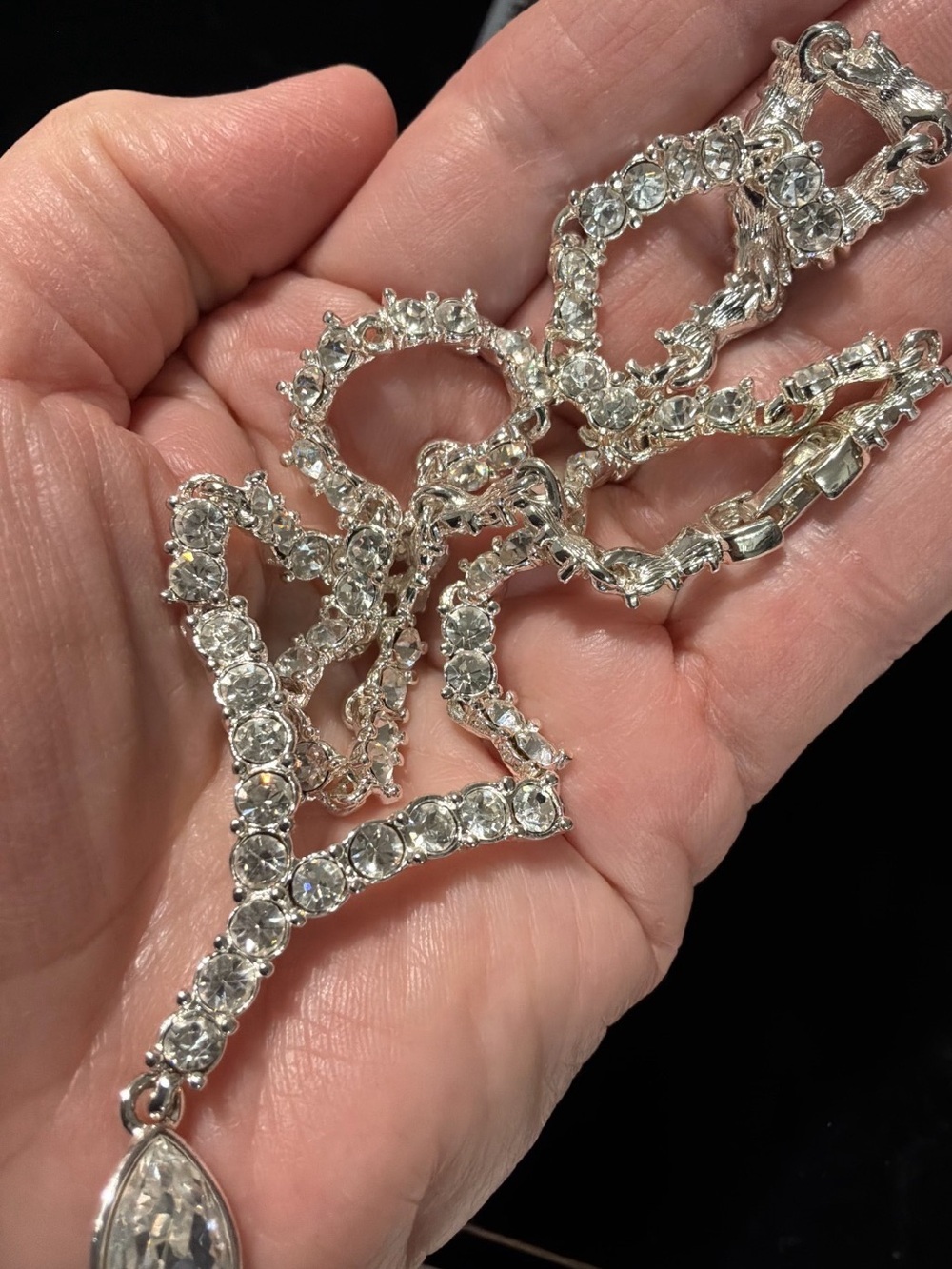 Signed Napier Sparkling Clear Rhinestone Y-Drop Lariat Necklace 18” Teardrop 32g - Picture 10 of 11